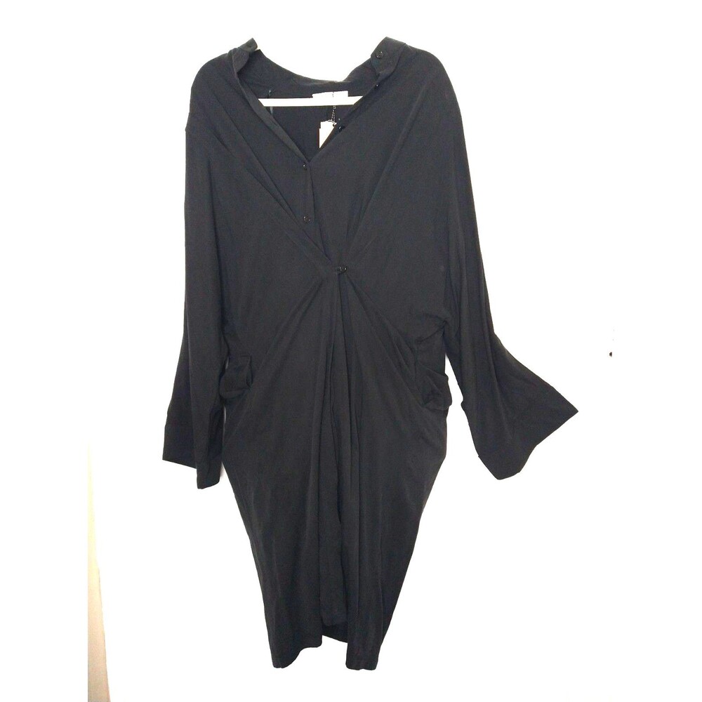 NWT Label of Love Dress Sz S Black Button Flap lagenlook Bell Sleeve 100% Tencel - Picture 3 of 16
